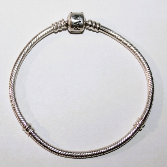 Pandora Sterling Silver Snake Chain Charm Bracelet 7.25 Inches - Picture 1 of 7